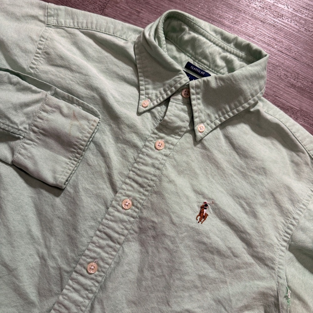 Ralph Lauren Shirt Womens 2 Mint Green Cotton Oxford OCBD Classic Flesh Pony